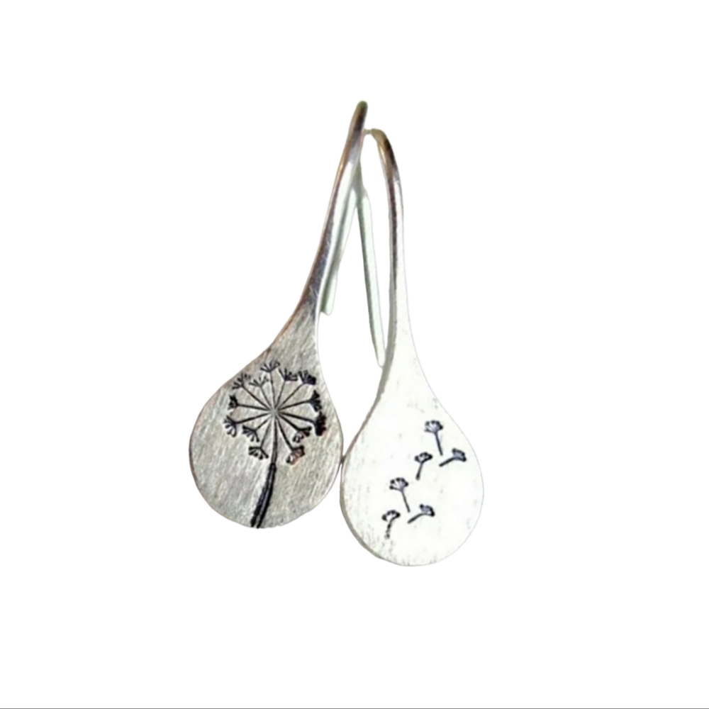 Dandalion Silver Tone Teardrop Earrings 1" Jewelry